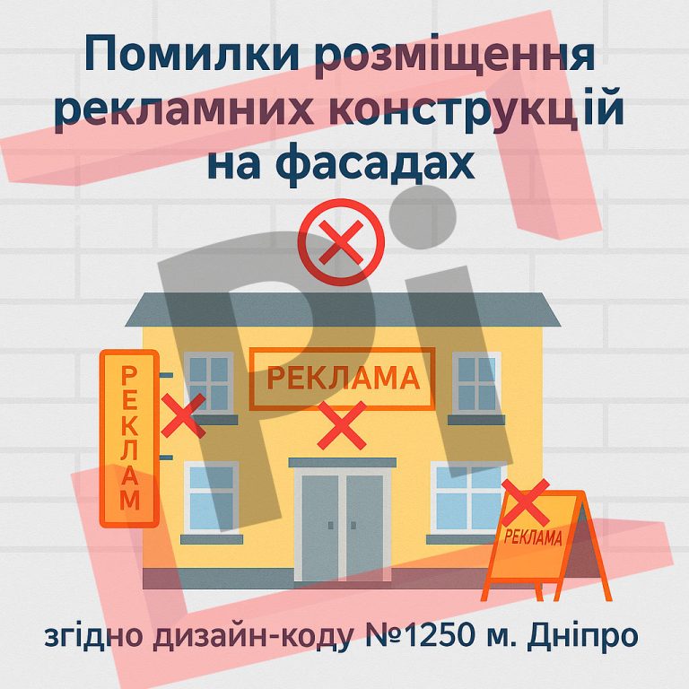 Помилки розміщення вивісок на фасаді по дизайн-коду 1250 Дніпро